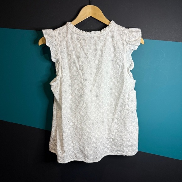 Ann Taylor Factory White Flutter Sleeve Ruffled Blouse 100% cotton size M - Picture 3 of 7